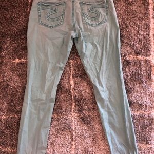 Mint green silver skinny jeans. Sz 27